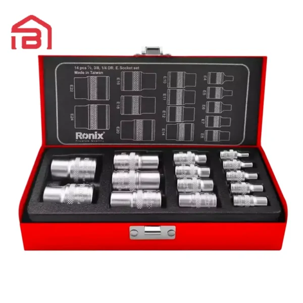 جعبه بکس ترکیبی 1/2،1/4،3/8اینچ 14 پارچه E رونیکس مدل RH-2695