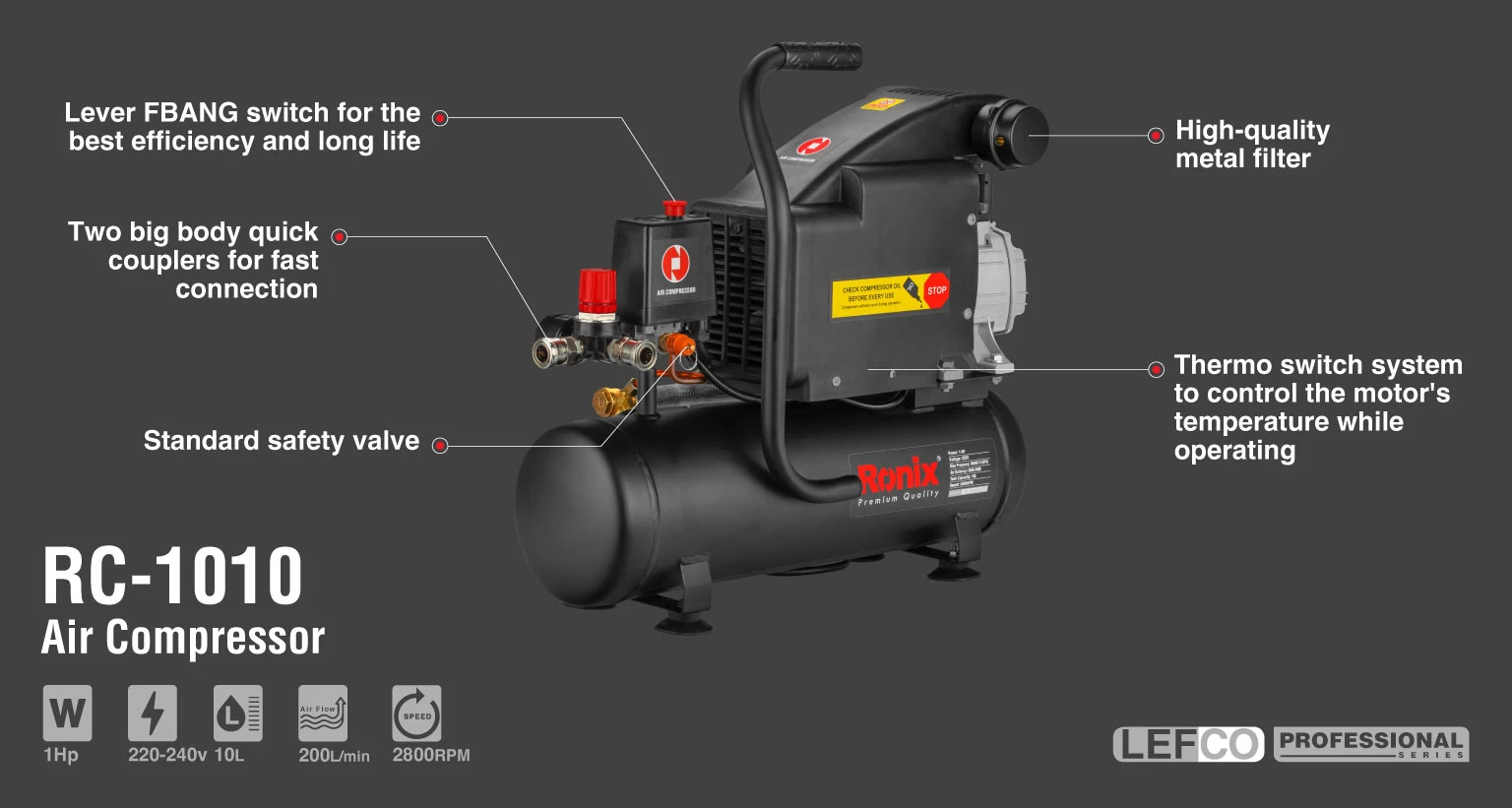 کمپرسور باد 10 لیتری رونیکس مدل RC-1010