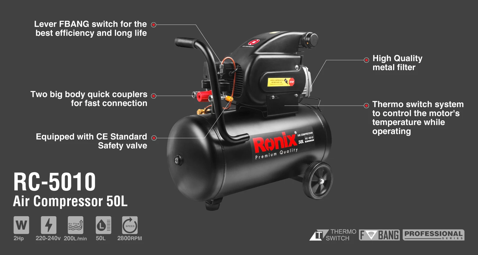 کمپرسور باد 50 لیتری رونیکس مدل RC-5010