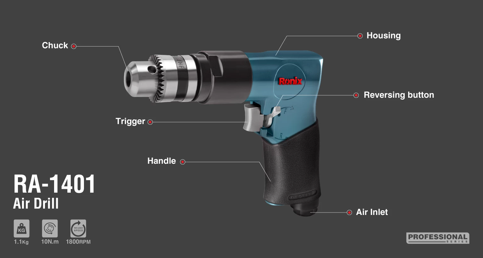 دریل بادی سه نظام آچاری رونیکس مدل RA-1401